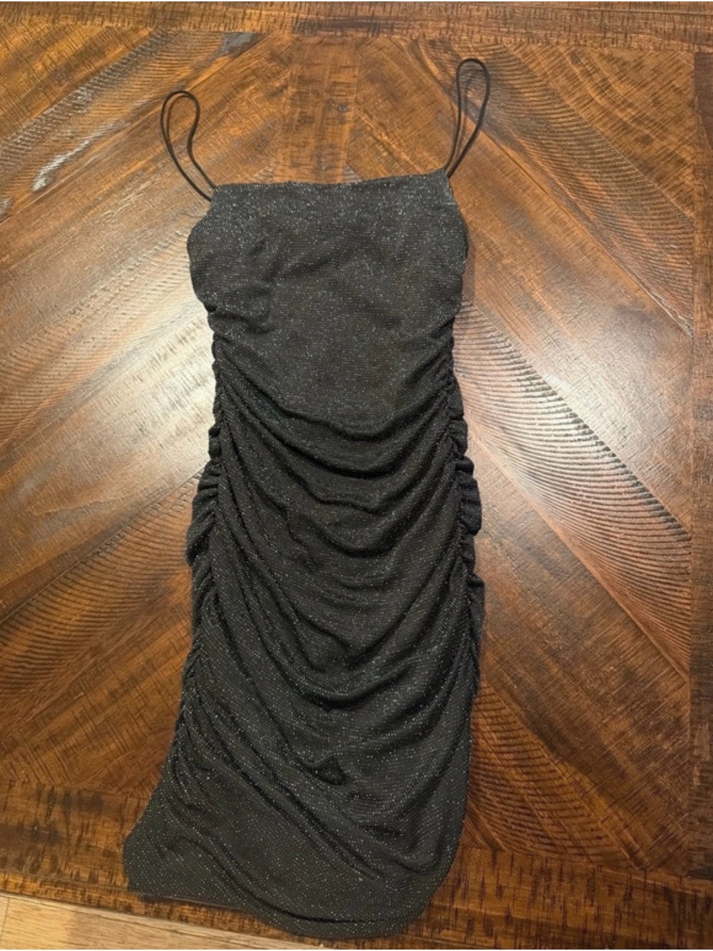 Princess Polly Black Sparkle Ruched Slip Mini Dress
